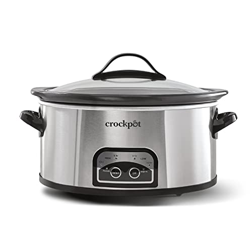 Crockpot 6 Quart Slow Cooker with Auto Warm Setting and Programmable Controls, Stainless Steel