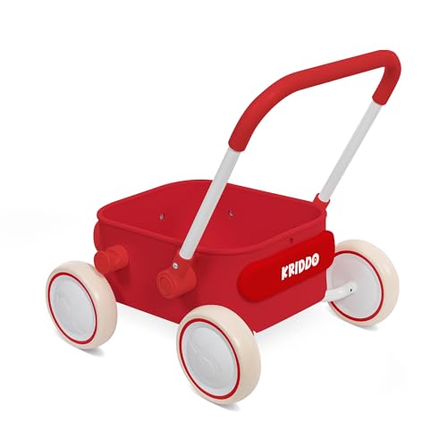 KRIDDO Kids 2-in-1 Pull-Along Wagon Baby Push Walker for 7 Month to 4 Year, One Year Birthday Gifts, Sturdy and Safe, Indoors and Outdoors for, Lightweight and Easy to Store, Classic Red