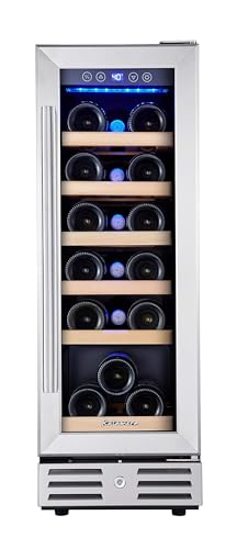 Kalamera Mini Fridge 18 Bottle - 12 inch Wine Cooler Refrigerator, Built-in or Freestanding, with Stainless Steel & Double-Layer Tempered Glass Door, and Temperature Memory Function Wine Fridge