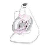 Ingenuity SimpleComfort Lightweight Multi-Direction Compact Baby Swing - 6 Speeds, Nature Sounds & Vibrations - Cassidy (Pink)