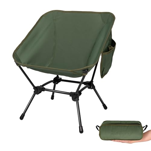 TOBTOS Ultralight Camping Chair, Portable Durable Folding Chair with Carry Bag and Side Pocket for Outdoor Camp, Travel, Beach, Picnic, Hiking, Backpacking (Green)