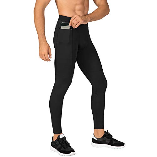 WRAGCFM Compression Pants Mens Leggings, Tights for Men Workout Athletic Running Sports Gym Basketball Yoga Pants Quick Dry Black