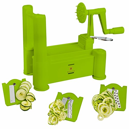 Brieftons 5-Blade Spiralizer (Classic): Strongest-and-Heaviest Duty Vegetable Spiral Slicer, Best Veggie Pasta Spaghetti Maker for Low Carb/Paleo/Gluten-Free Meals, With 3 Recipe Ebooks (Green)