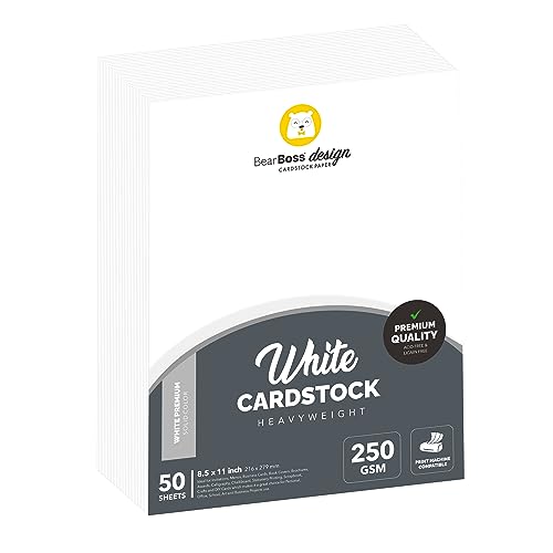 White Cardstock Thick Paper 50 Sheets, 8.5' x 11' Heavyweight 92lb Cover Card Stock for Crafts and DIY Cards Making