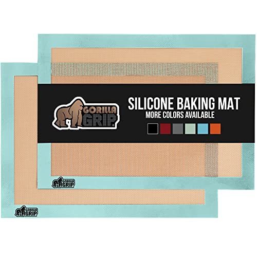 Gorilla Grip Nonstick Silicone Baking Mats, 2 Pack, Heat Resistant, Reusable Food Grade, Ultra Thick, No Greasing Needed, Great For Cookies, Pastry, Pizza, Keep Oven Pans Clean, Quarter Sheet, Mint
