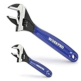 WORKPRO 2-piece Adjustable Wrench Set, 6-Inch & 10-Inch, Extra-Wide Jaw Black Oxide Wrench, Metric & SAE Scales, for Home, Garage, Workshop and DIY