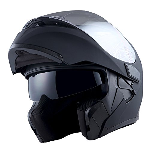 1Storm Motorcycle Modular Full Face Helmet Flip up Dual Visor Sun Shield: HB89 Matt Black; Size XL (59-60 cm 23.2/23.4 Inch)