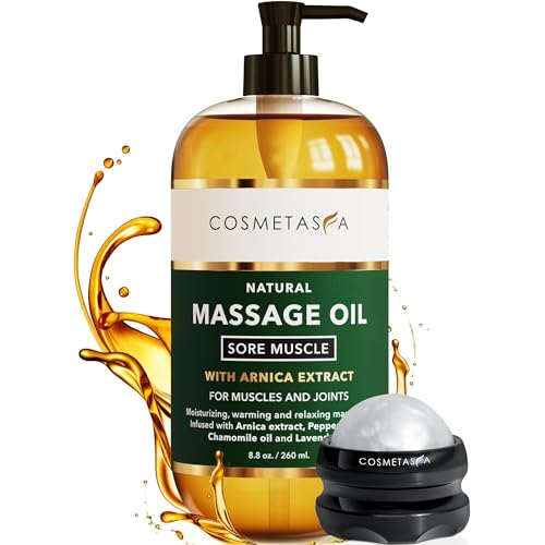 Cosmetasa Massage Oil for Sore Muscles with Roller Ball - Soothes Joints & Muscles with Arnica, Lavender Oil, Peppermint Oil & Chamomile Extract