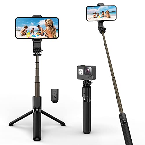 Selfie Stick, Aluminium Alloy Selfie Stick with Detachable Wireless Remote and Mini Tripod Stand Selfie Stick for GOPRO iPhone 13 12 11 pro Xs Max Xr X 8 7 6 Plus, Android Samsung Smartphonei, More