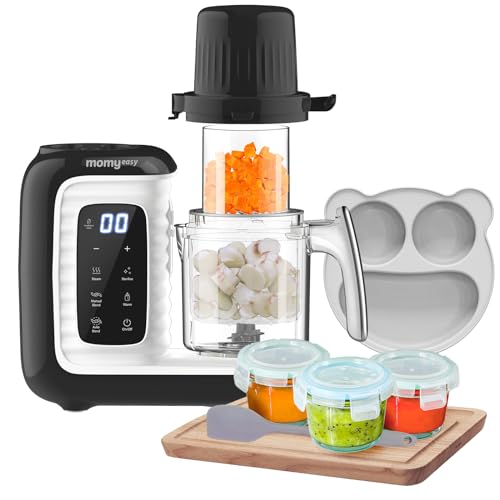 MOMYEASY Baby Food Maker, Multi Food Processor, Baby Food Steamer and Food Puree Blender in-One, Food Mills Machine with Glass Food Container and Dinner Plate, Auto Cooking & Grinding