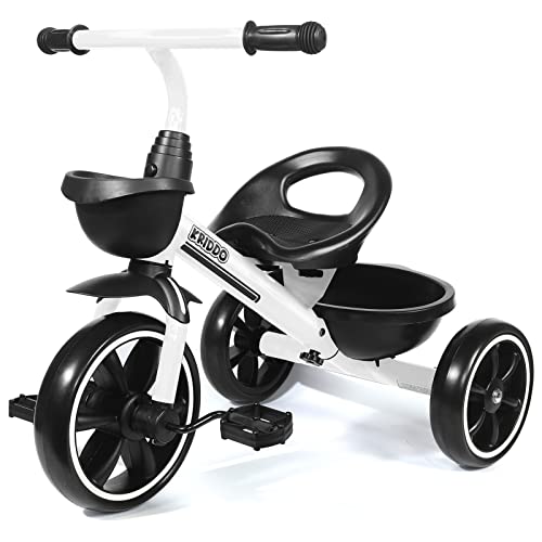 KRIDDO Kids Tricycles Age 18 Month to 4 Years, Toddler Kids Trike for 1.5 to 3 Year Old, Gift Toddler Tricycles for 2 - 4 Year Olds, Trikes for Toddlers, White