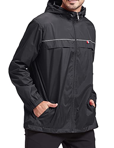 V VALANCH Mens Rain Coat Big and Tall Hoodie Windbreaker Jackets Running Hiking Cycling Fishing Rain Coat for Men(Black,3XL）