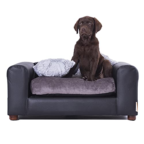 Moots Premium Leatherette Pets Sofa, Regular, Black/Charcoal, Medium