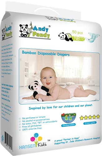 Andy Pandy Biodegradable Premium Bamboo Disposable Diapers - Newborn, for Babies Weighing 7-10 lbs - 50 Count Pack