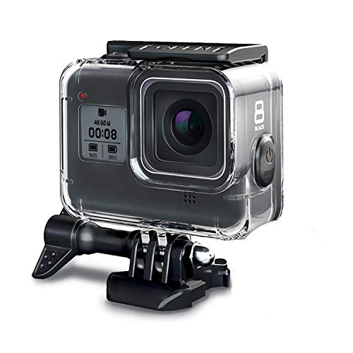 FINEST+ 60m Waterproof Housing Case for GoPro Hero 8 Black Diving Protective Housing Shell with Bracket Accessories for Go Pro Hero8 Action Came Rubber Material Pins Protect The Power Botton