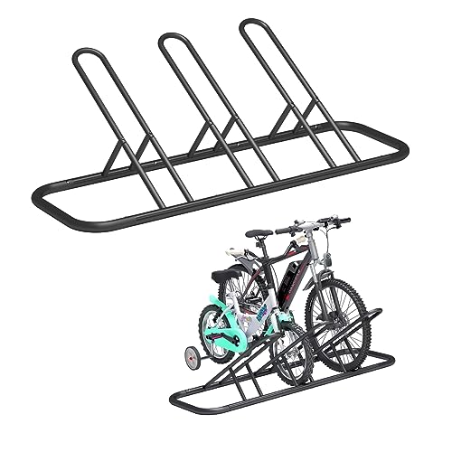 Mr IRONSTONE Bike Rack, Floor Bike Rack for Garage, Indoor/Outdoor Bike Storage Stand Bicycle Parking Rack, for Mountain Bike, Road Bike and Kids Bike (Black, 3 Bike)