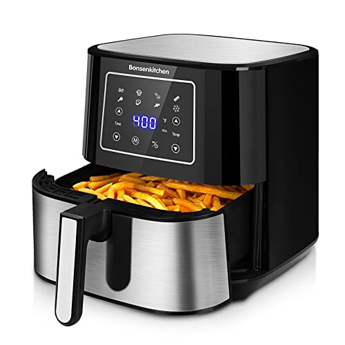 Air Fryer, Electric Oilless Cooker with LED Digital Touchscreen, 7 in 1 Instant Hot Oven Cooker, 6 Quart Large Stainless Steel Non-Stick Air Frier Pot, 1700W(Silver Black)