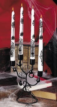 Halloween Black Spiderweb Candelabra, Candlestick Holder. 9'. Metal.