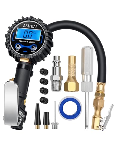 AstroAI Digital Tire Pressure Gauge with Inflator(3-250 PSI 0.1 for Display Resolution), Heavy Duty Air Chuck and Compressor Accessories with Rubber Hose and Quick Connect Coupler Car Accessories
