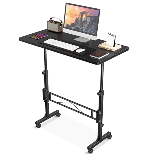 Small Standing Desk Adjustable Height, Mobile Stand Up Desk with Wheels, 32 Inch Portable Rolling Desk Small Computer Desk, Portable Laptop Desk Standing Table Black