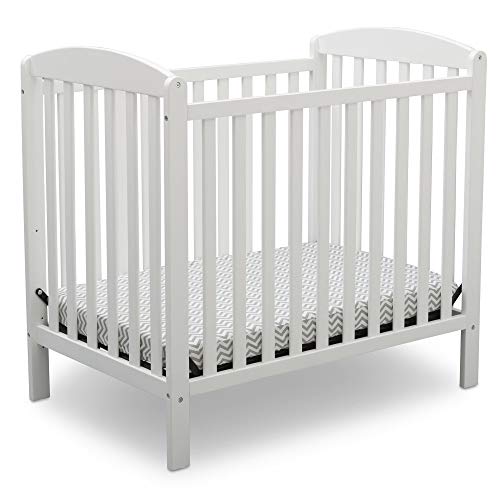 Delta Children Emery Mini Convertible Baby Crib with 2.75-inch Mattress, Bianca White