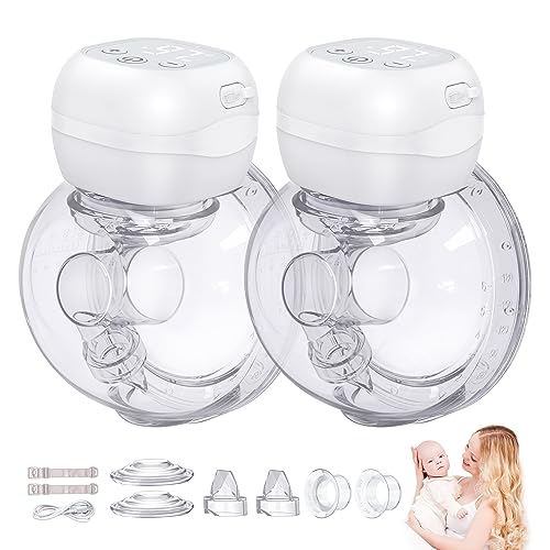 Wearable Breast Pump Hands Free Breast Pump 12 Levels 3 Modes Electric Breast Pump with 1200mAh Battery,Leak-Proof Design,Low Noise,21/24/27mm Flange Inserts,All-in-One Painless Breastfeeding,2 Pack