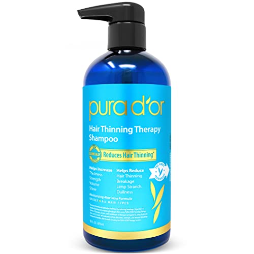 PURA D'OR Hair Thinning Therapy Biotin Shampoo ORIGINAL Scent CLINICALLY TESTED Proven Results,Low Lather Herbal DHT Blocker Hair Thickening Products For Women & Men,Color Safe Routine Shampoo,16oz