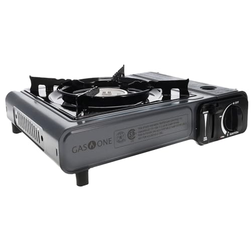 Gas One Portable Butane Camping Stove with Case: Automatic Ignition, Precise Heat Control - 7,650 BTU, Ideal for Camping & Tailgating and Outdoor Cooking