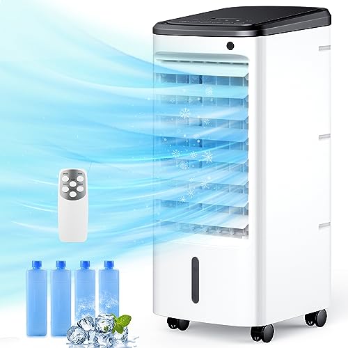 Cozzyben Air Conditioner Portable No Window Ventless Ac Unit Ductless Evaporative Swamp Cooler Ice Fan 12H Timer 4 Ice Pack Removable Water Tank for Room Bedroom Indoor