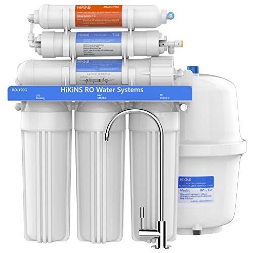 HiKiNS Alkaline Reverse Osmosis Water Filtration System 150GPD 6-Stage High Flow Home Drinking RO Water Filter System with Natural Alkaline Mineral pH+ and Efficiency of Water Saving CE Certified