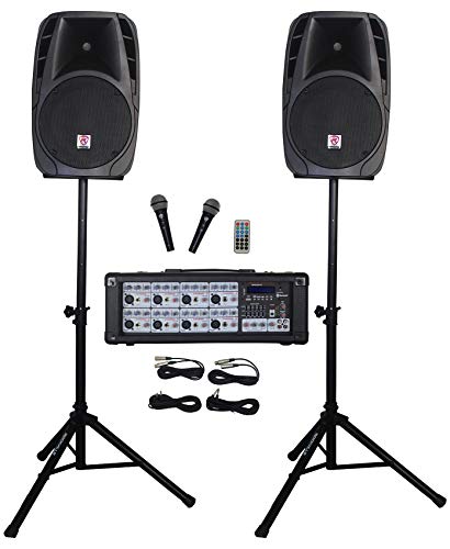 Rockville RPG2X12 Package PA System Mixer/Amp+12' Speakers+Stands+Mics+Bluetooth