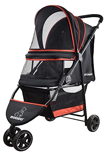 ROODO Escort 3 Wheel Pet Strollers Small Medium Dogs Cat Kitty Cup Holder Lightweight Travel System Foldable (Black)