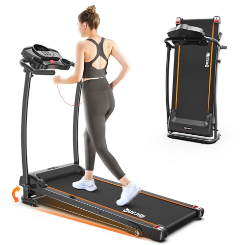 YUEJIQI Treadmill with Incline, 3.0HP Foldable Treadmill for Home Office Small Space Portable Walking Treadmill with 12 Preset PROG, LED Display, Speaker and Cup Holder (Orange)