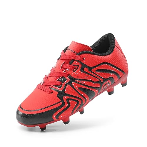 DREAM PAIRS Boys Girls 160472-K Red Black Silver Soccer Football Cleats Shoes Size 4 M US Big Kid