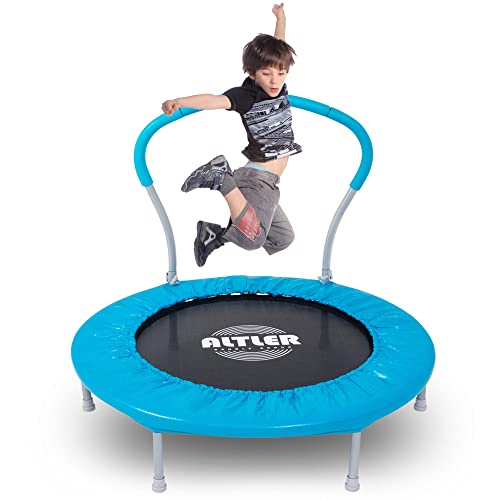 ALTLER 36-Inch Kids Trampoline for Toddlers, Portable Recreational Children with Handle and Safety Padded Cover, Mini Trampoline Indoor or Outdoor Jump Sports, Max Load 220 LBS, Blue