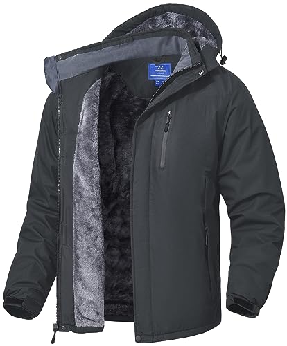 SPOSULEI Mens Skiing Jacket with Hoode Snowboarding Travel Rain Military Tactical Fleece Jacket Coat Parka Waterproof Winter Raincoats DKGrey 2XL