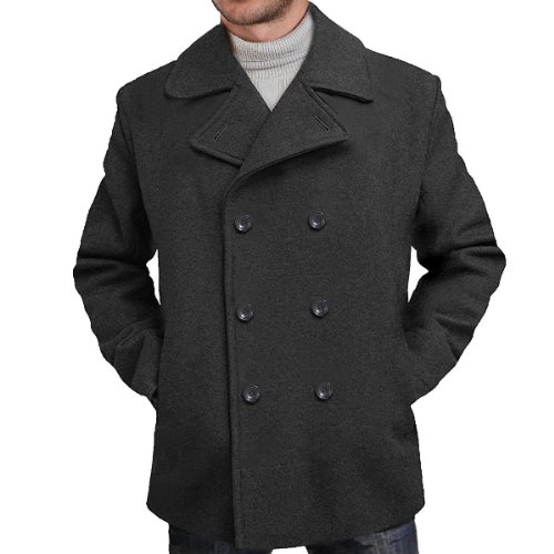 BGSD Men's 'Mark' Classic Wool Blend Pea Coat - Charcoal 2XL
