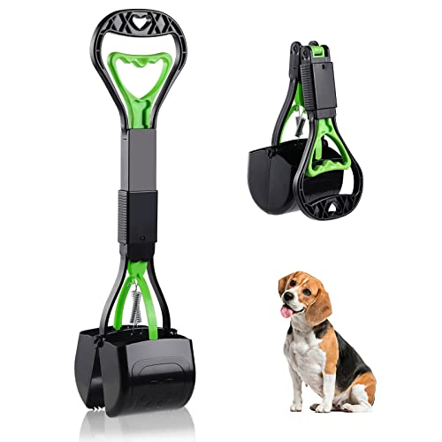 POMYDODU 17.7' Pooper Scooper for Dogs, Long Handle Poop Scooper with High Strength Material, Non-Breakable Easy for Pet Waste, Grass and Gravel Pick Up - Green