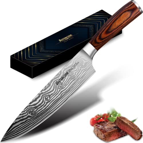 Astercook Chef Knife, 8 Inch Professional Kitchen Chef Knife, German High Carbon Stainless Steel Ultra Sharp Knife, Chefs Knives with Ergonomic Handle and Gift Box