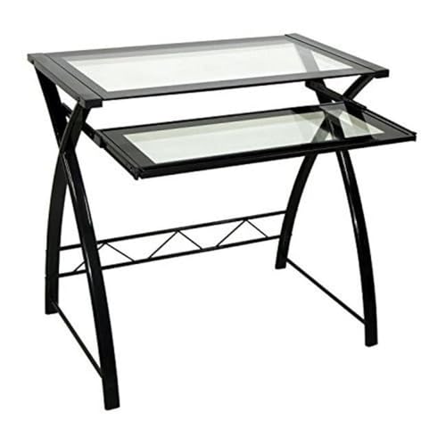 Bell'O Clear Modern Glass Computer Desk with Keyboard Tray, Black/Clear, CD8855 - for Laptops, Desktop PC & Monitor