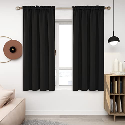 Deconovo Black Blackout Curtains for Bedroom, Rod Pocket Solid Thermal Insulated Window Curtains for Living Room - 2 Panels Set, 42W x 63L Inch, Black