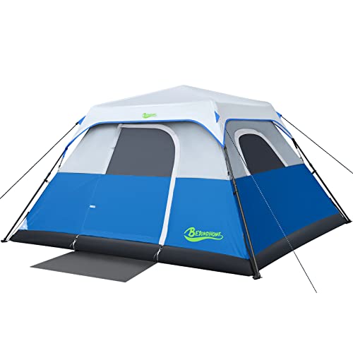 BeyondHOME 6 Person Instant Cabin Tent, 60 Sec Setup Family Camping Tent, Waterproof & Windproof Tent with Top Rainfly, Upgraded Ventilation System, for Car Camping Outdoor, Sky Blue