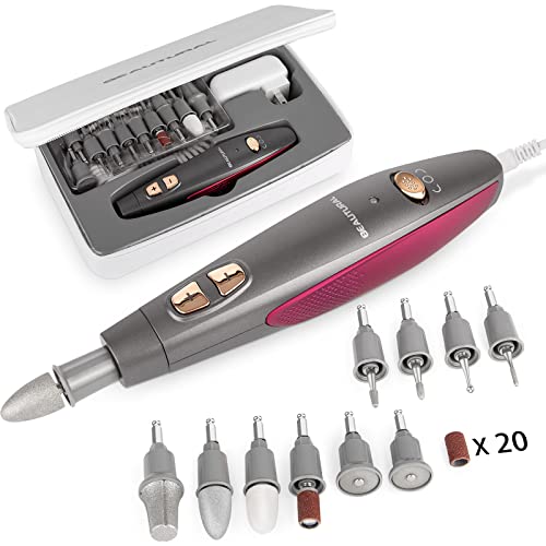 BEAUTURAL Professional Manicure and Pedicure Set Kit, Electric Nail Drill Machine, 10-Piece Attachments Plus 20 Sanding Bands, Electric Nail File Set, Hand Foot & Nail Tools [Upgraded Version]