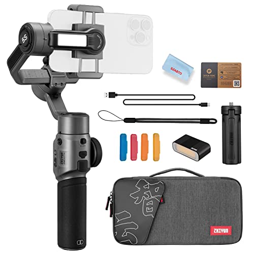 Zhiyun Smooth 5S Gimbal 3-Axis Handheld Smartphone Stabilizer for iPhone Android Phone with Built in LED Fill Light for Vlogging YouTube TikTok Facebook Video Live Stream,Gray(Combo Version)