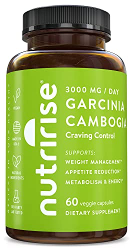 NutriRise Pure Garcinia Cambogia Extract with 80% HCA, Supports Weight Management, Appetite Control, Energy Metabolism Carb Blocker Supplement for Men & Women, Gluten Free, 60 Count