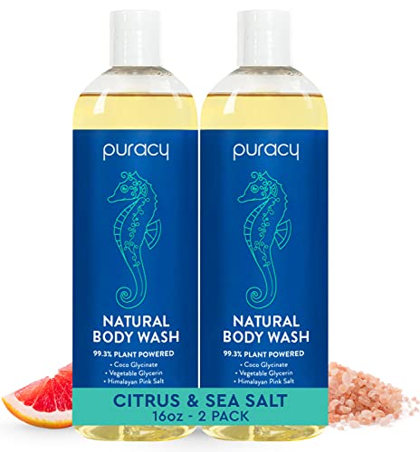 Puracy Body Wash, Natural Body Wash, 98.6% Pure Plant Ingredients, Moisturizing Shower Gel for Everyone, Body Soap for Dry Sensitive Skin. Gently Scented with Citrus & Sea Salt, 16 Oz (2-Pack)