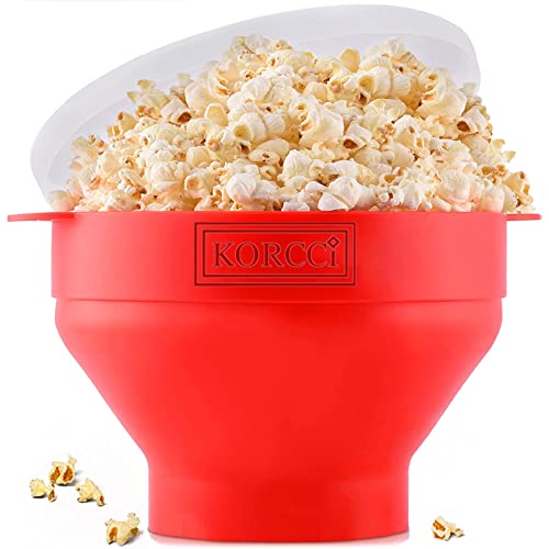 The Original Korcci Microwaveable Silicone Popcorn Popper, BPA Free Microwave Popcorn Popper, Collapsible Microwave Popcorn Maker Bowl, Dishwasher Safe - Red