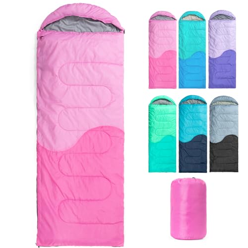 Sleeping Bag - 3 Seasons for Adults Kids Boys Girls Camping Hiking - Warm Cold Weather Lightweight Portable with Compression Bag for Backpacking in Spring, Summer, Fall and Winter
