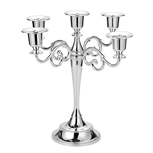 OwnMy 5 Arms Metal Candelabra Candlestick Silver European Elegant Candle Holder Candle Stand for Wedding Dining Table Christmas Party Home Decoration (Silver Tone)