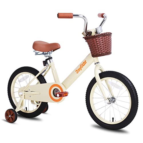 JOYSTAR Girls Bike, Retro 14 Inch Kids Bikes with Training Wheels & Basket, Vintage Kids Bicycle for Toddler of 3-5 Years Old Girls & Boys, Beige